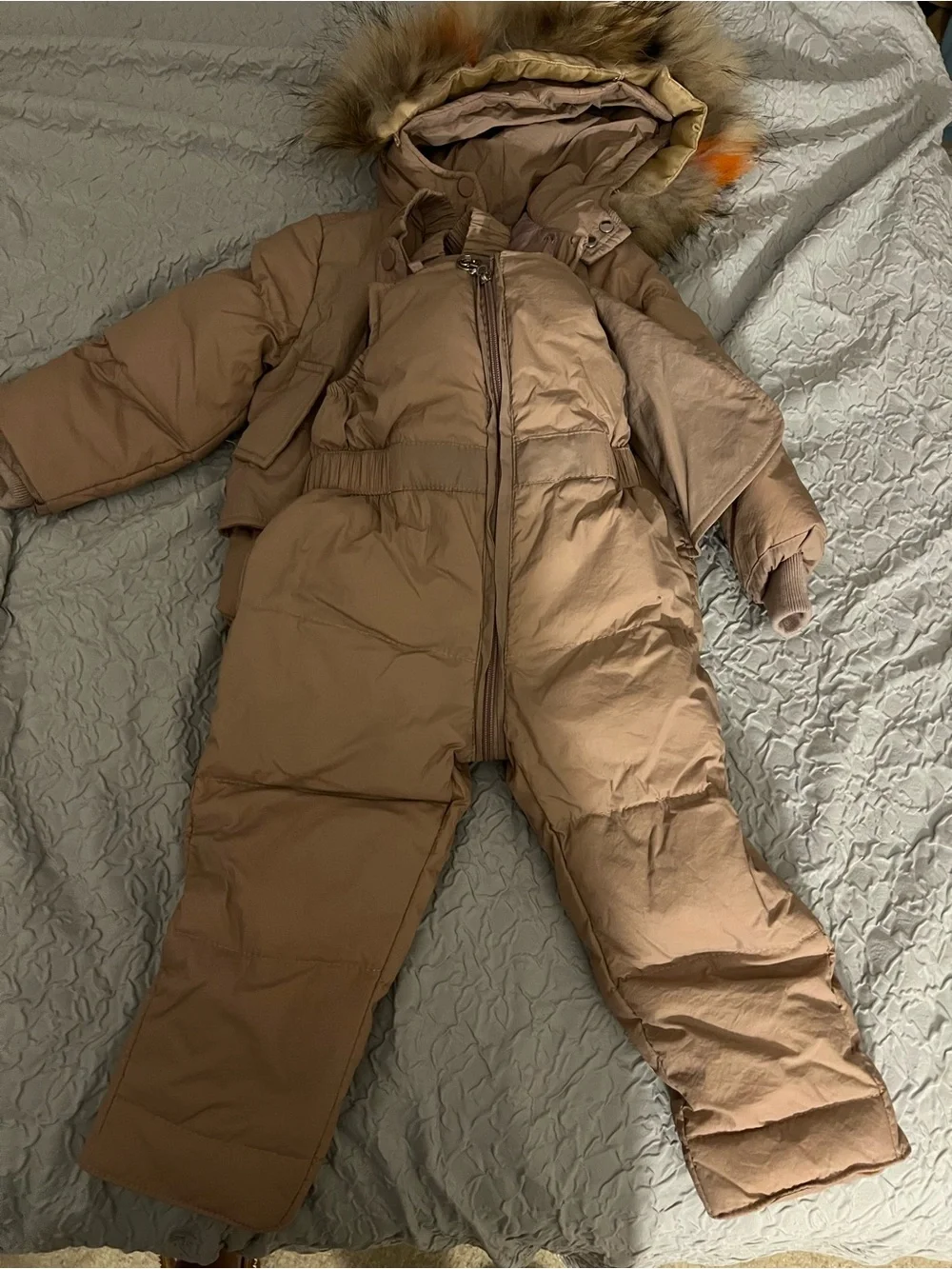 Size 90/2T Kids Pink Winter Puffer Jacket and Bib Snow Pants Set